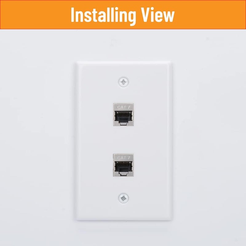 YOEMELY RJ45 Wall Plate 2 Port, Single Gang Cat7 Wall Plate with Metal Shielded Cat 7 Ethernet Coupler, 1 Gang Low Voltage Mounting Bracket for Networking Cables (White, 2 Pack) - Image 4